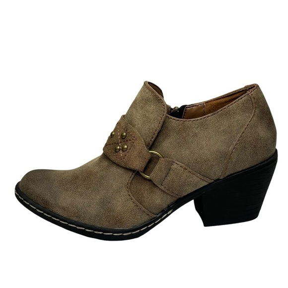 New 2 Lips Too Women Ankle Bootie Light Brown Burnished Toes Slip On & Zip 7.5 - Picture 4 of 14